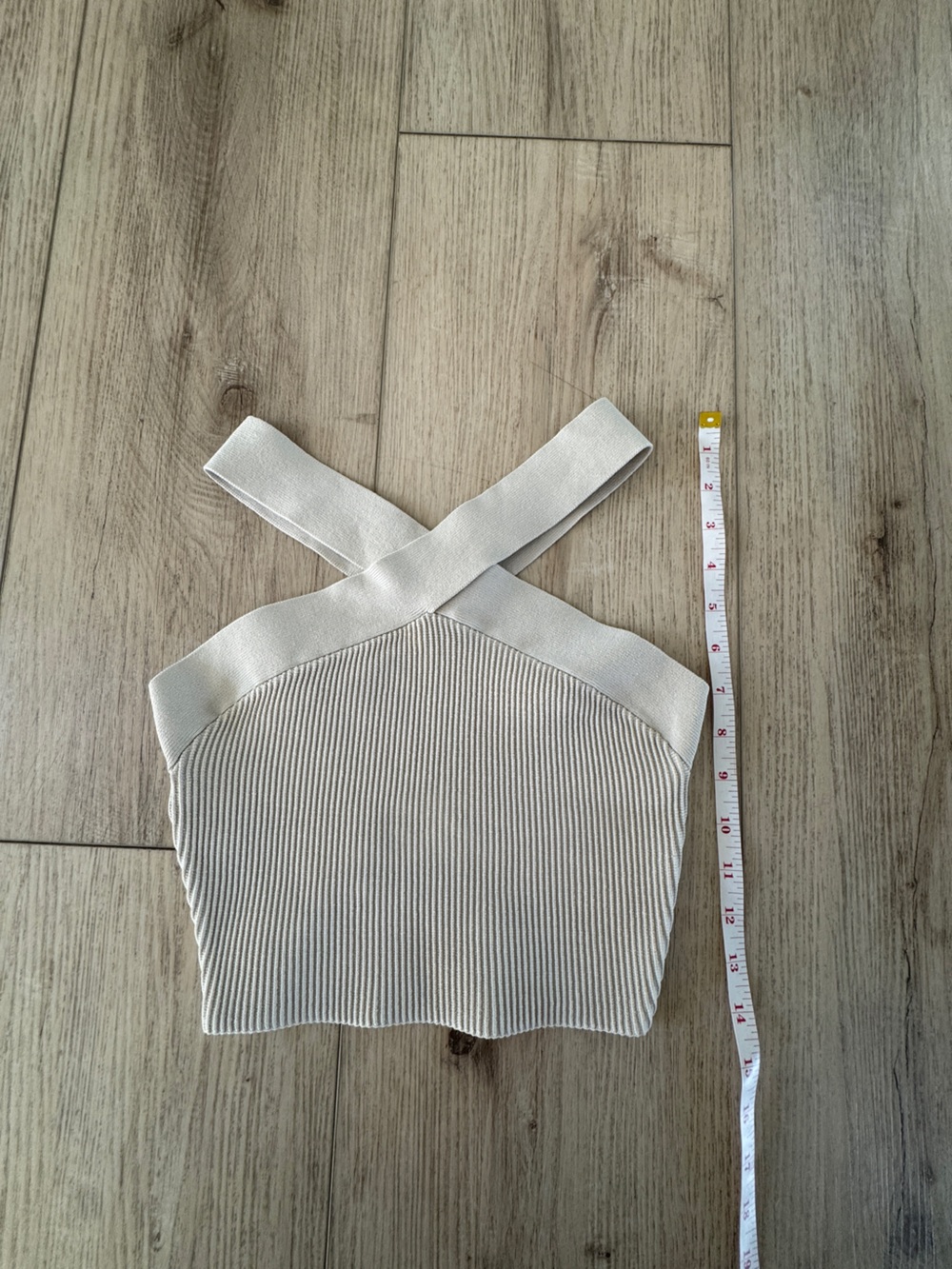 Babaton Cream Ribbed Cross-Back Crop Top - Picture 2 of 5